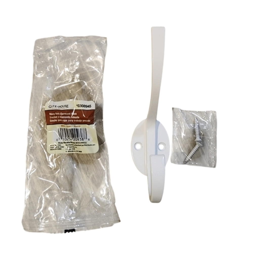 4 Heavy Duty Metal Garment Hooks in White, Satin Nickel or Oil rubbed bronze